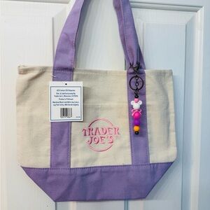 Trader Joe’s Purple Mini Tote Bag - with Disney Mouse ears keychain/purse charm
